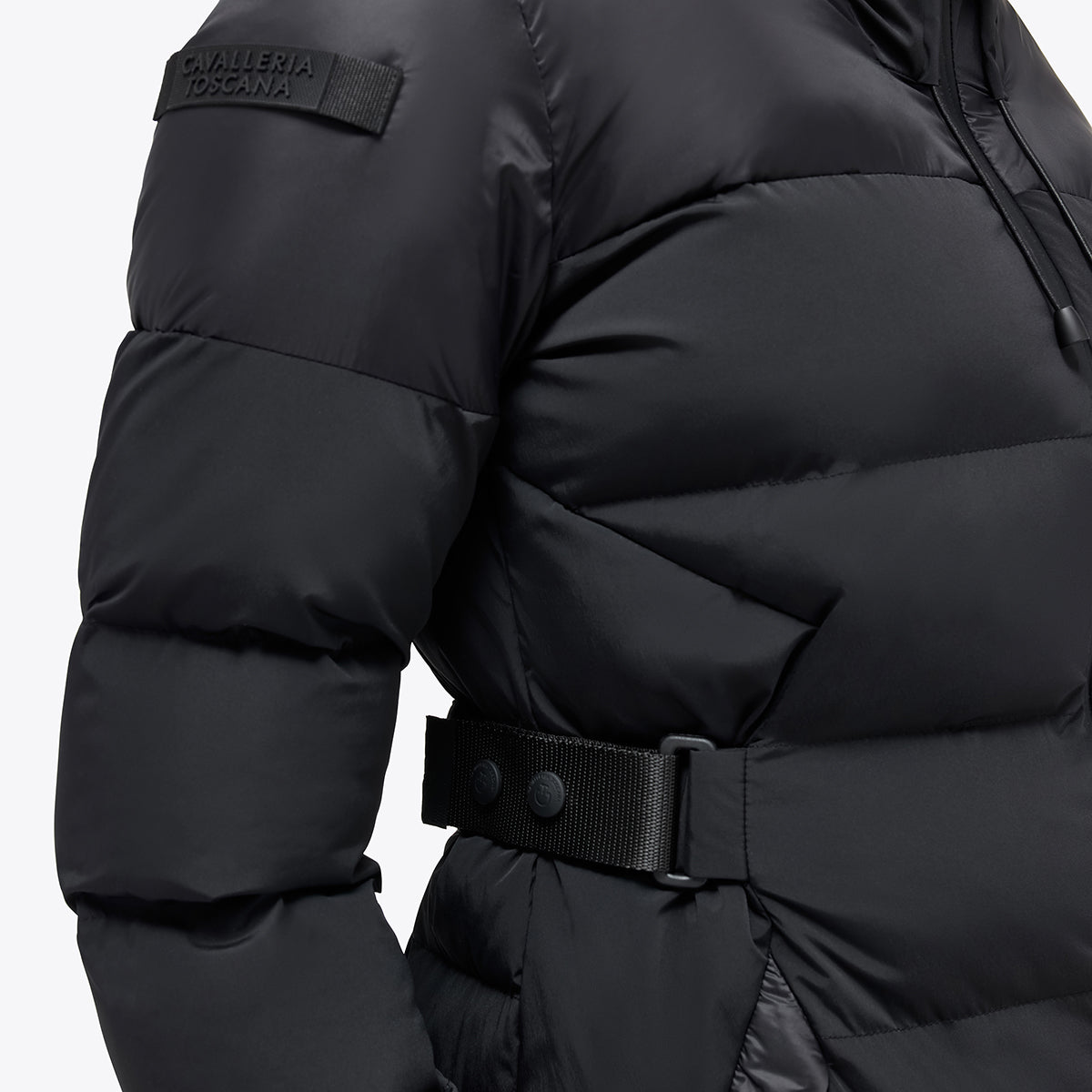 Cavalleria Toscana Women's Long Hooded Nylon Puffer Jacket w/ Belt