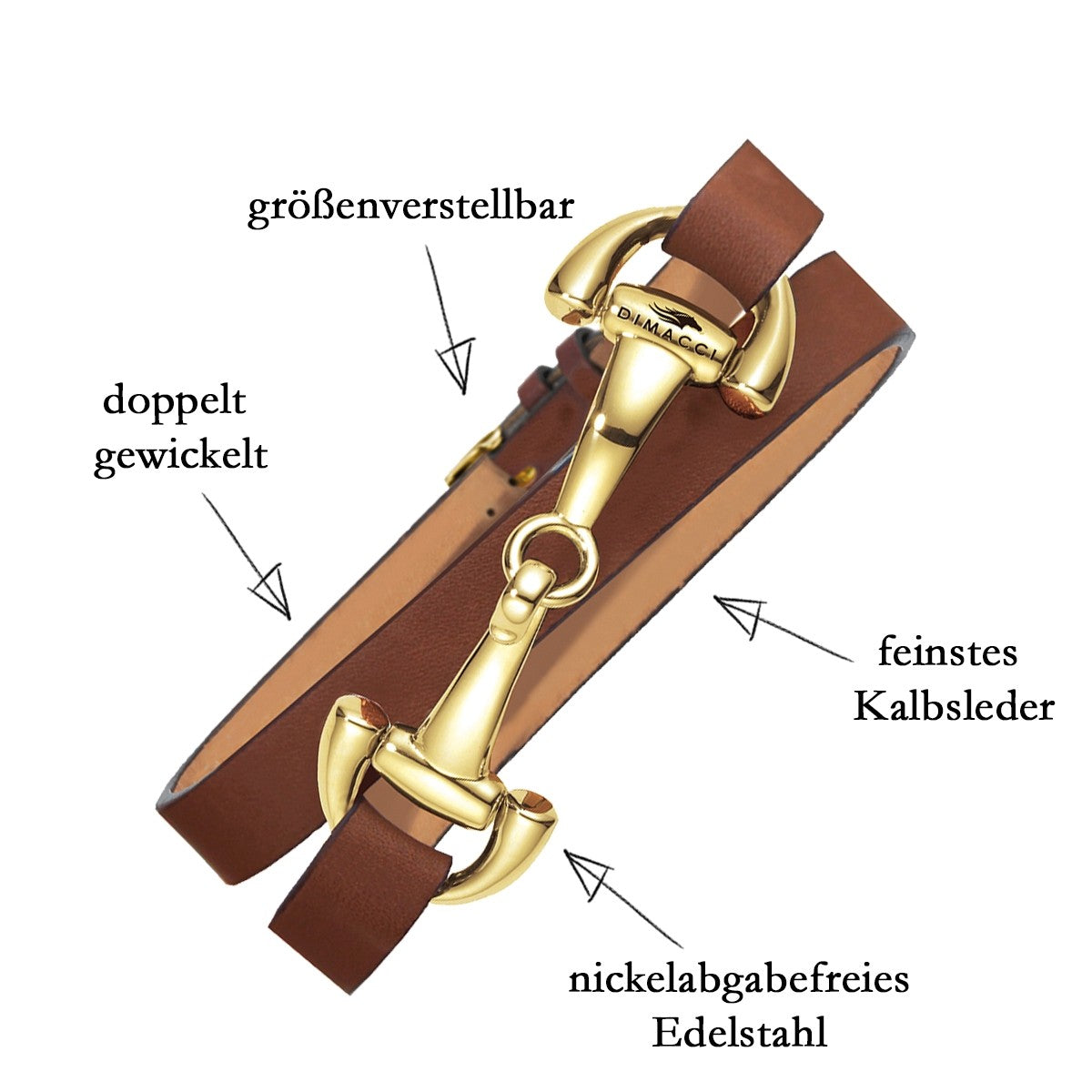 Dimacci Favorit Horse Bit Bracelet Cognac | Gold Plated