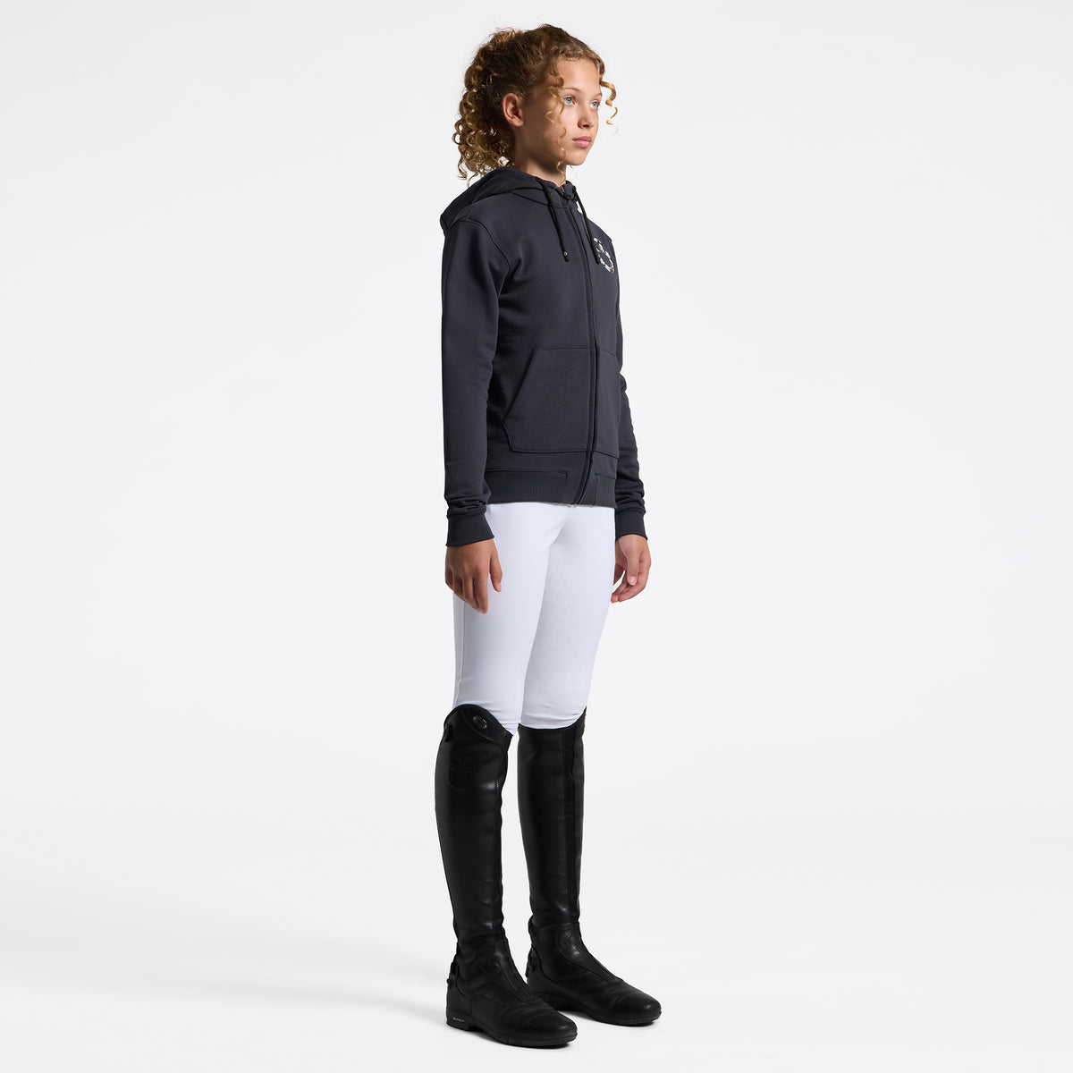 Girl's Hoodie with Zip and Floral Embroidery