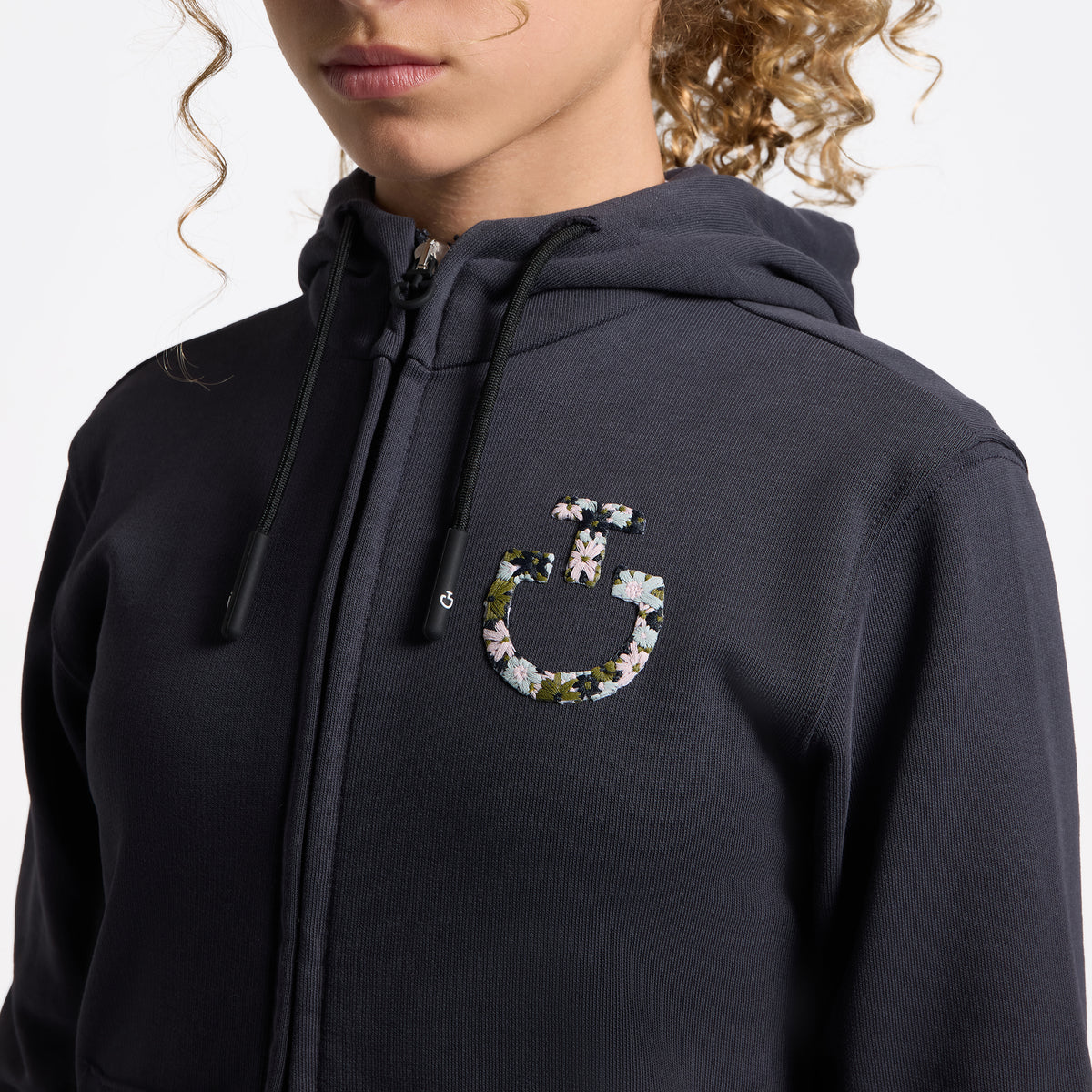 Girl's Hoodie with Zip and Floral Embroidery