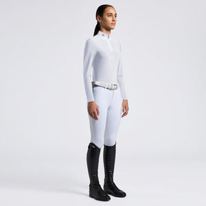 Cavalleria Toscana Girls' Long-Sleeve Zip Competition Shirt-White