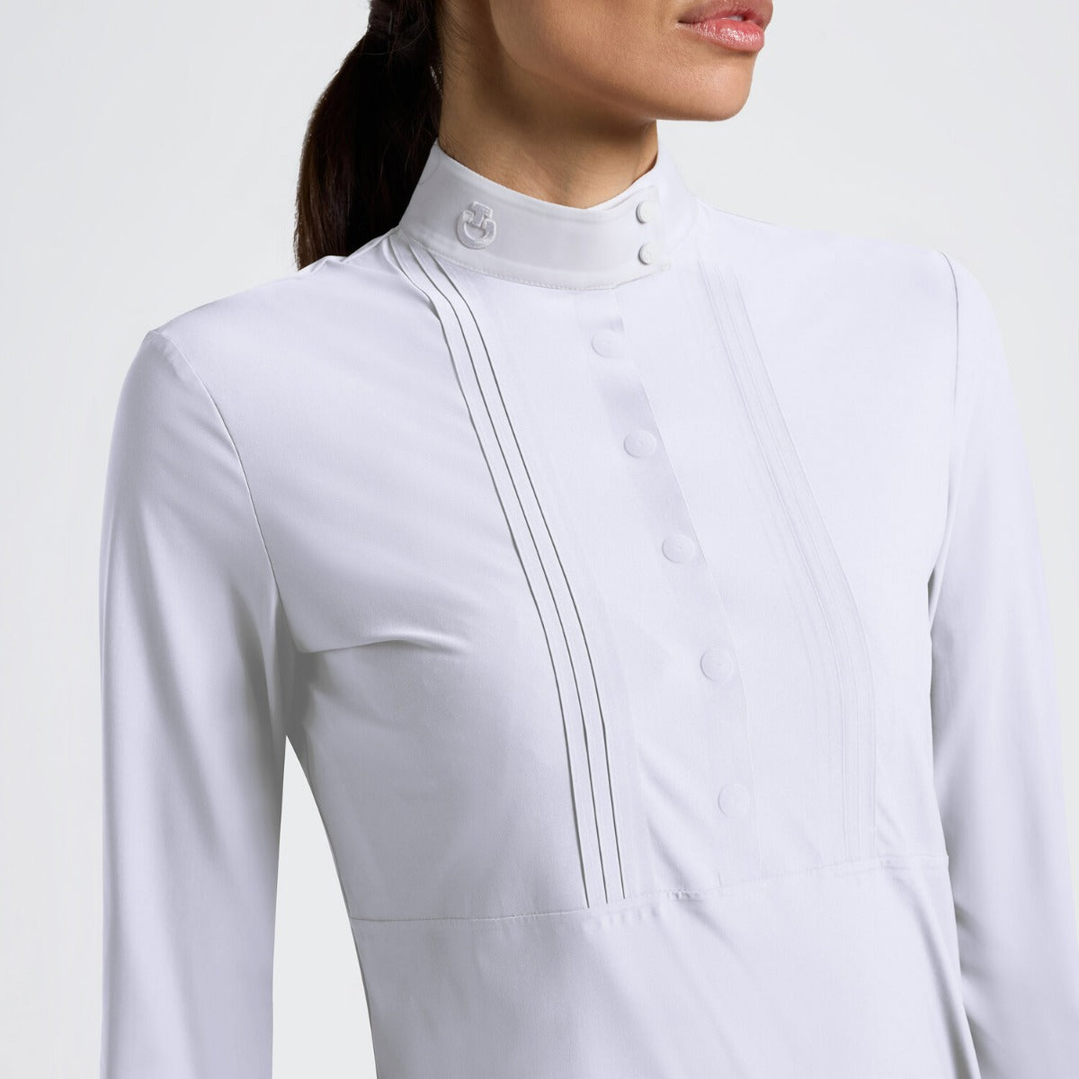 Cavalleria Toscana Women's L/S Bib Competition Shirt with Heat-Sealed Details-White
