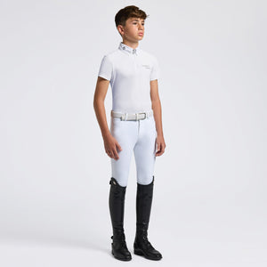 Cavalleria Toscana Boy's Jersey S/S Zip Competition Shirt-White