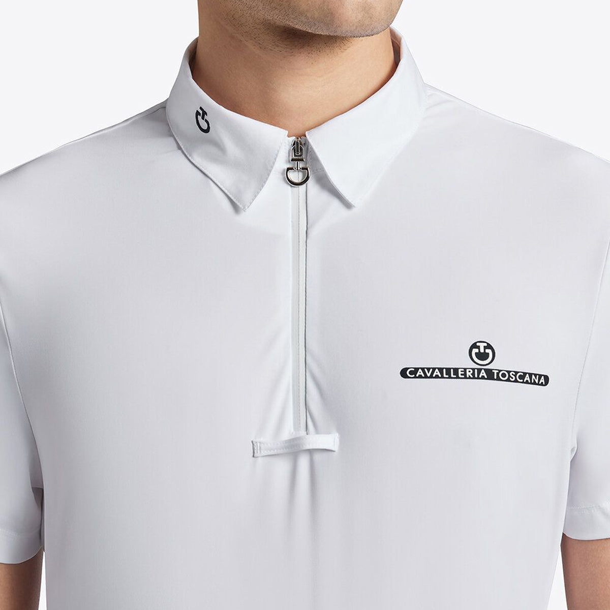 Cavalleria Toscana Men's Competition Shirt in Technical Jersey with Zip S/S White