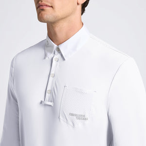 Cavalleria Toscana Men's Competition Shirt with Perforated Pocket L/S-White