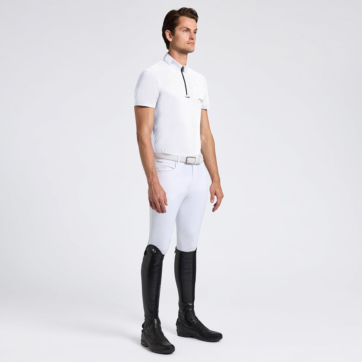 Cavalleria Toscana Men's Competition Shirt with Perforated Pocket S/S-White