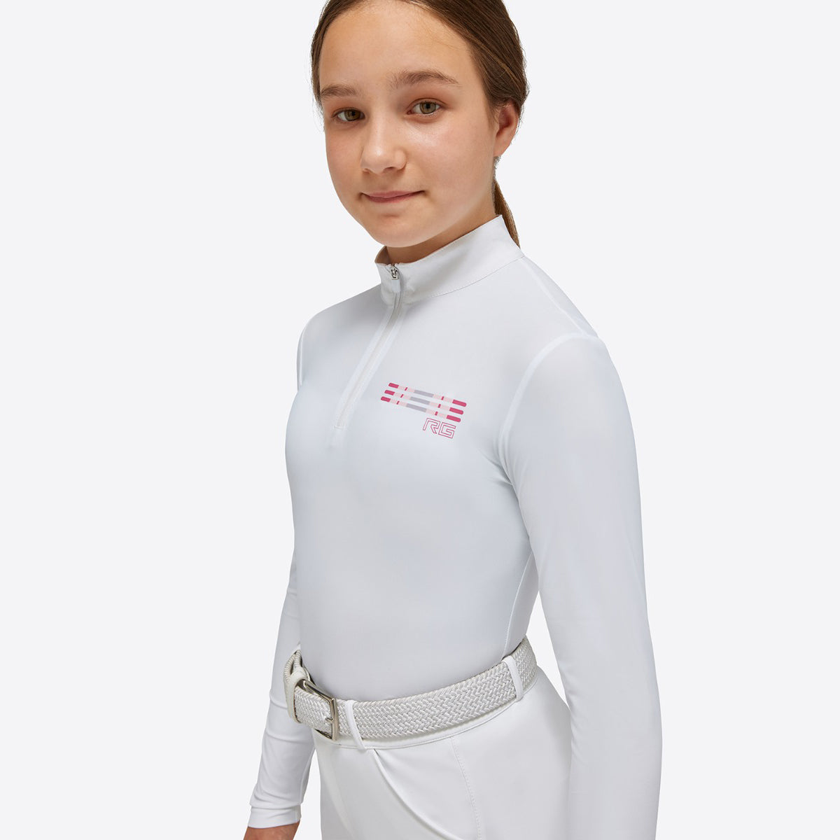 RG Girl's Jersey L/S Competition Zip Polo White