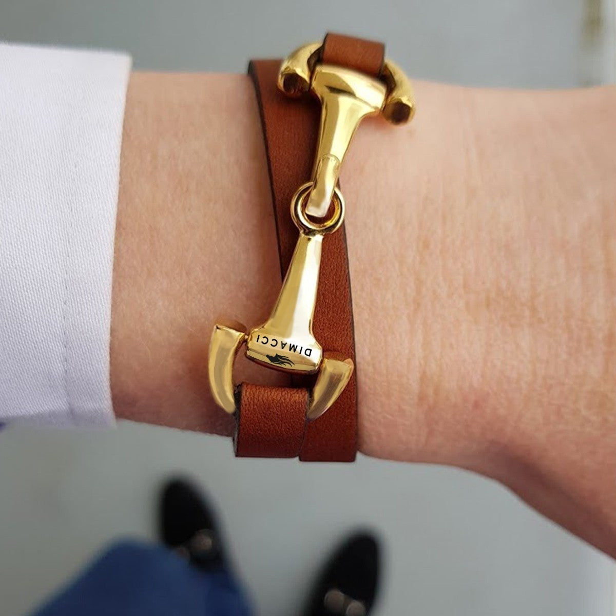 Dimacci Favorit Horse Bit Bracelet Cognac | Gold Plated