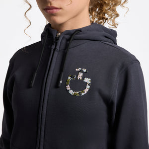 Girl's Hoodie with Zip and Floral Embroidery