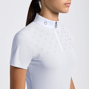 Cavalleria Toscana Girls' Short-Sleeve Competition Shirt with CT Logo Print-White