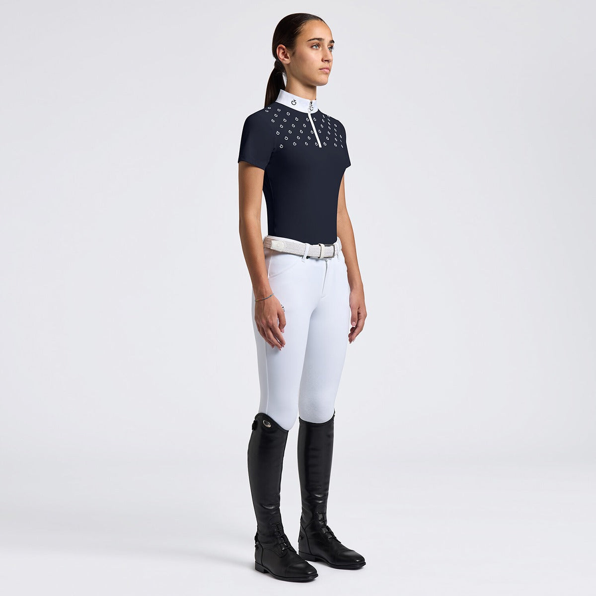 Cavalleria Toscana Girls' Short-Sleeve Competition Shirt with CT Logo Print