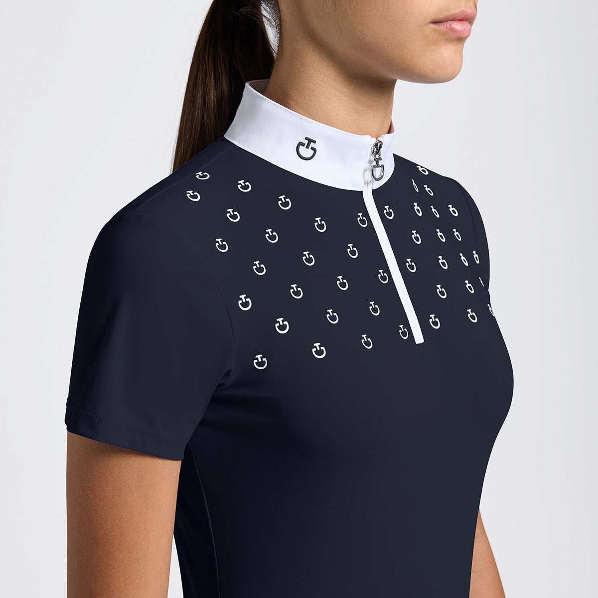 Cavalleria Toscana Girls' Short-Sleeve Competition Shirt with CT Logo Print