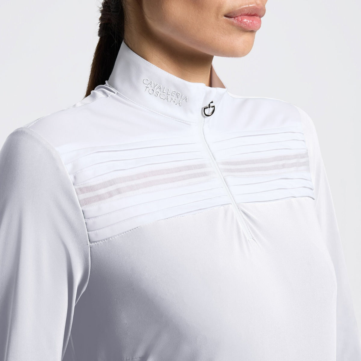 Cavalleria Toscana Women's L/S Competition Shirt with Pleated Insert-White