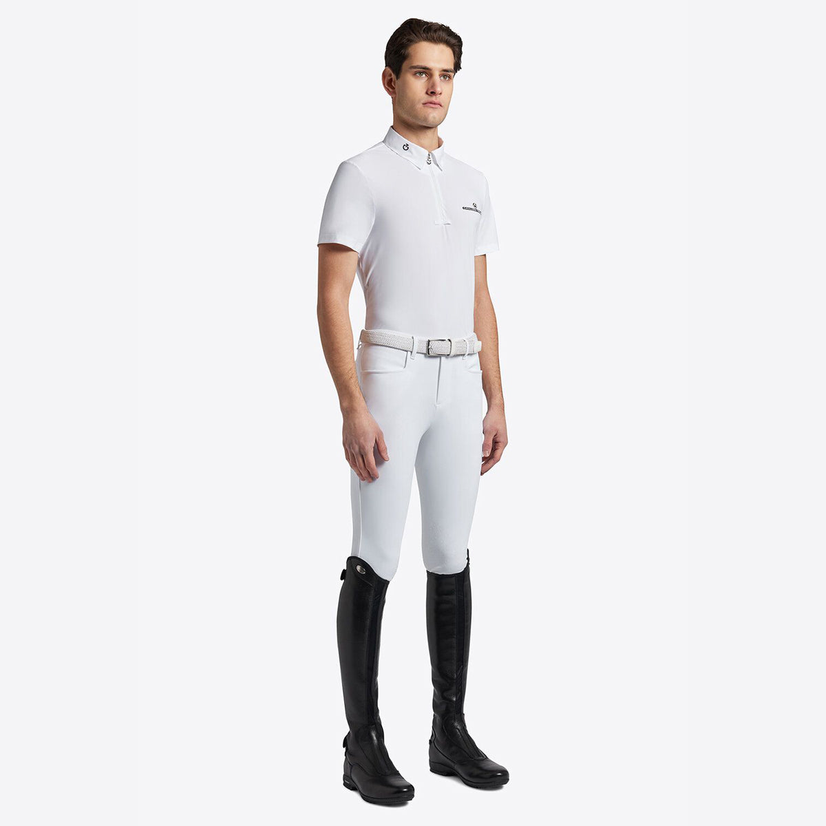 Cavalleria Toscana Men's Competition Shirt in Technical Jersey with Zip S/S White