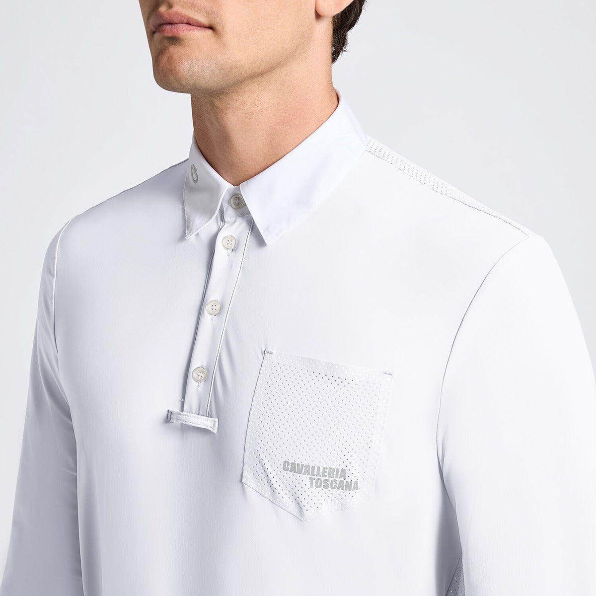 Cavalleria Toscana Men's Competition Shirt with Perforated Pocket L/S-White