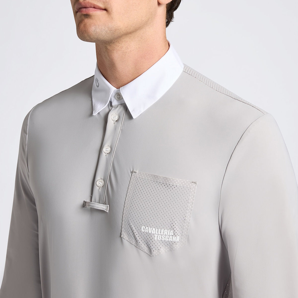 Cavalleria Toscana Men's Competition Shirt with Perforated Pocket L/S