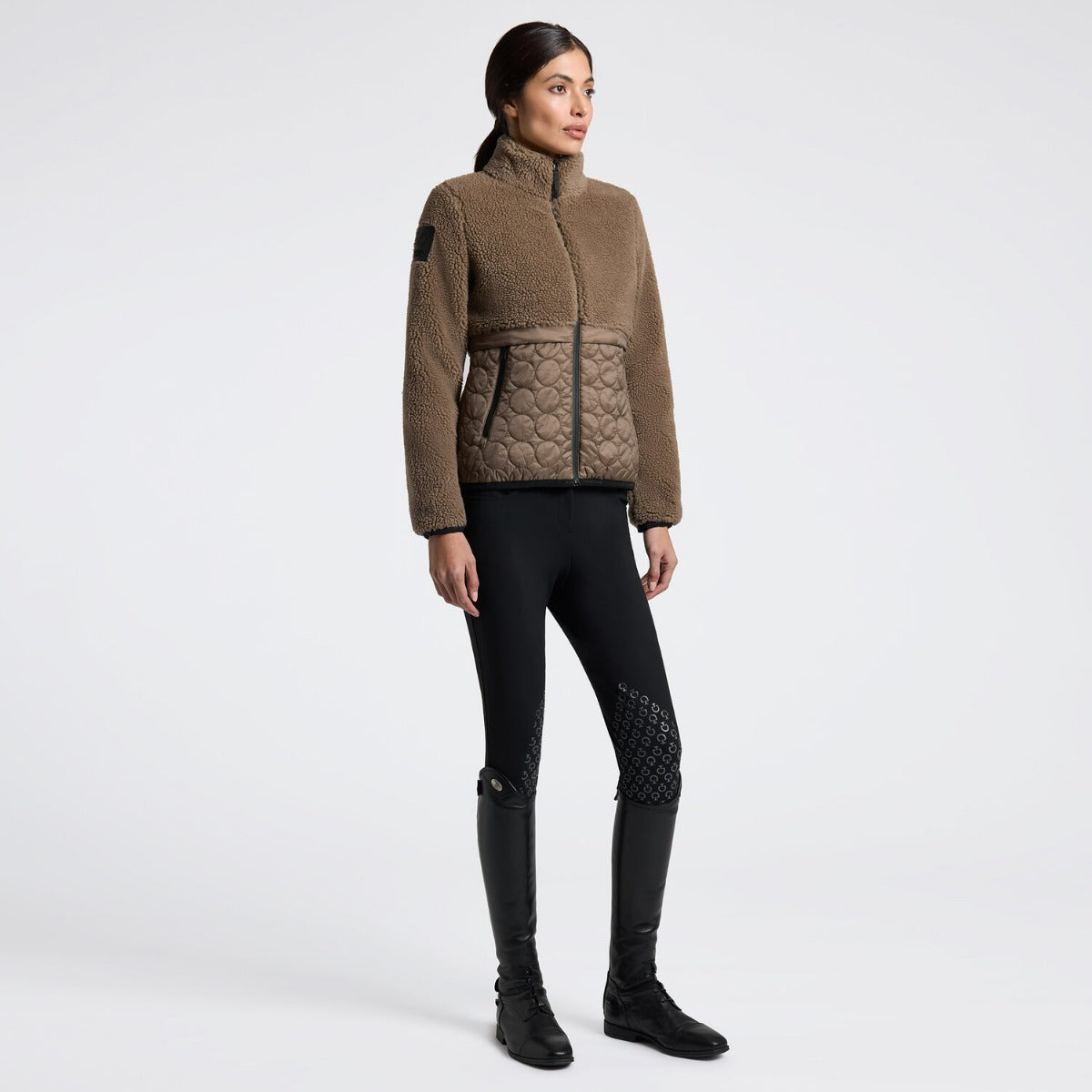 Cavalleria Toscana Women's Teddy Bear Fleece and Nylon Zip Jacket