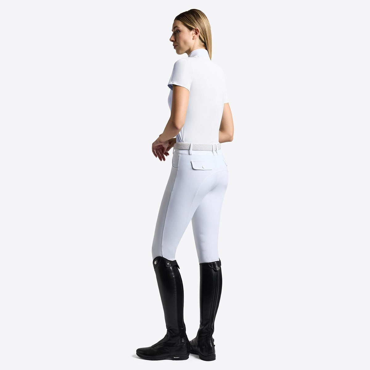 RG Women's Micro-Perforated Jersey Inserts Zip Shirt S/S-White