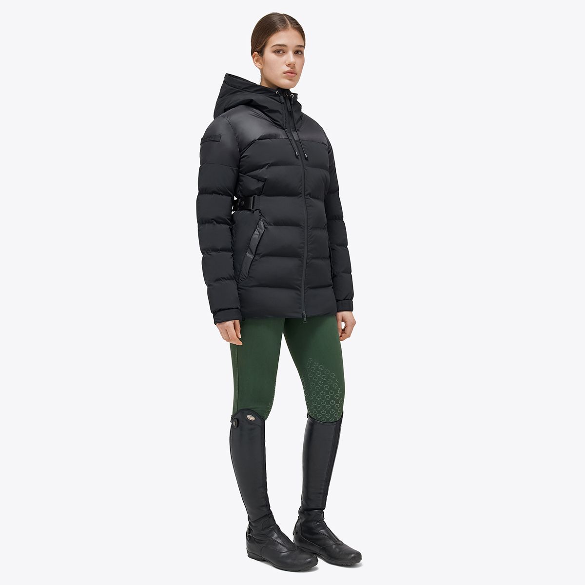 Cavalleria Toscana Women's Long Hooded Nylon Puffer Jacket w/ Belt