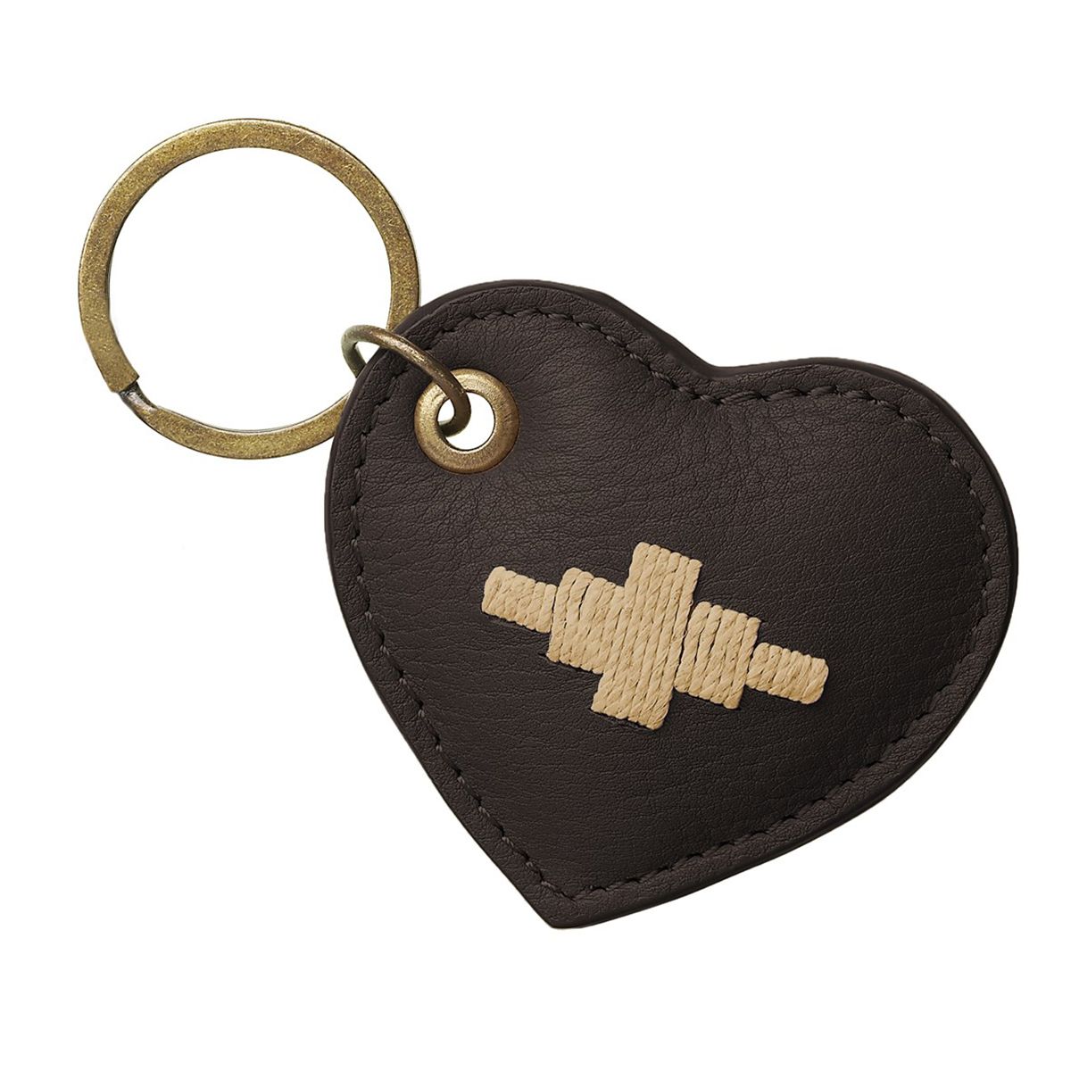 Pampeano Vida Heart Keyring - Brown Leather with Cream Stitching