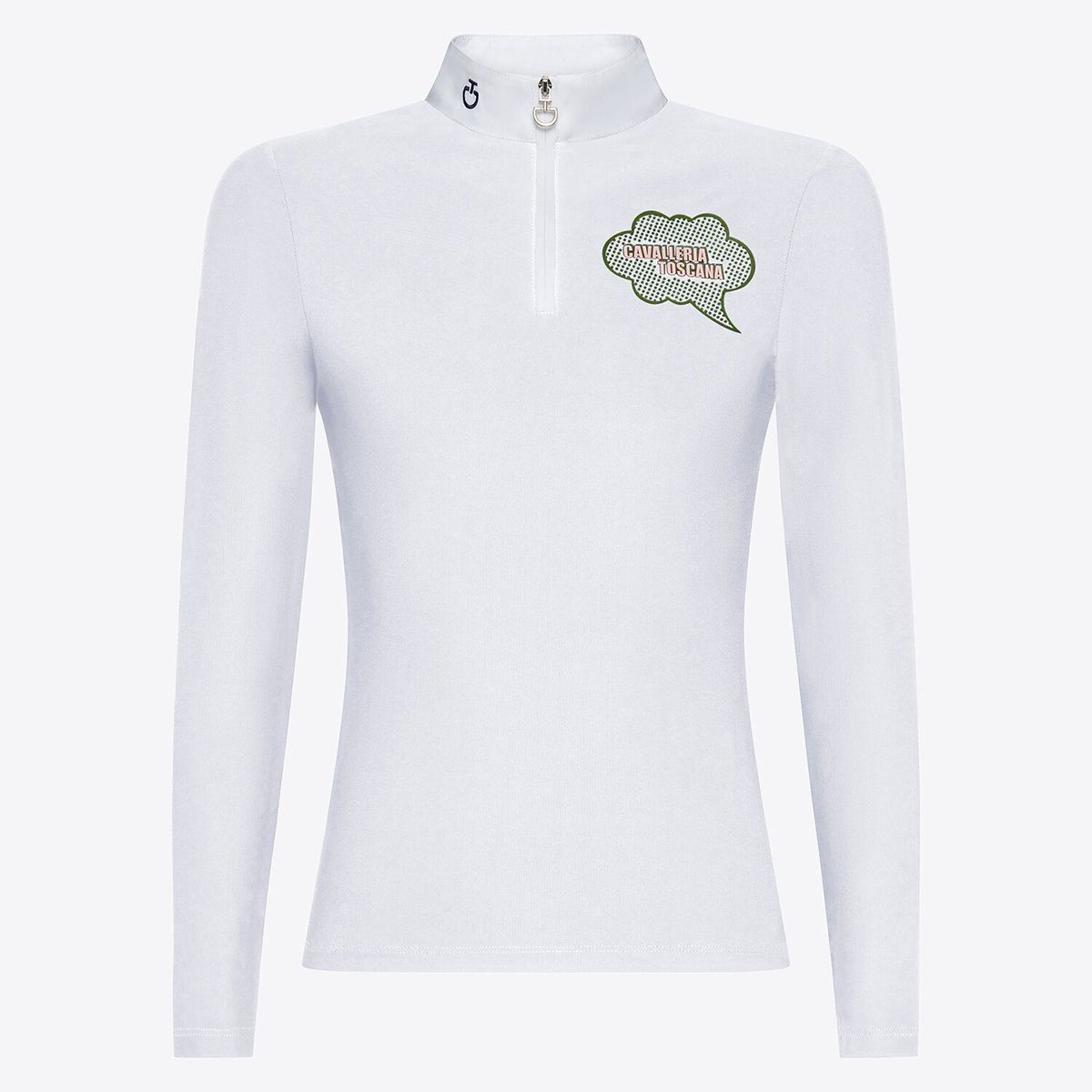 Cavalleria Toscana Girl's Competition Shirt in Technical Jersey with Zip L/S White