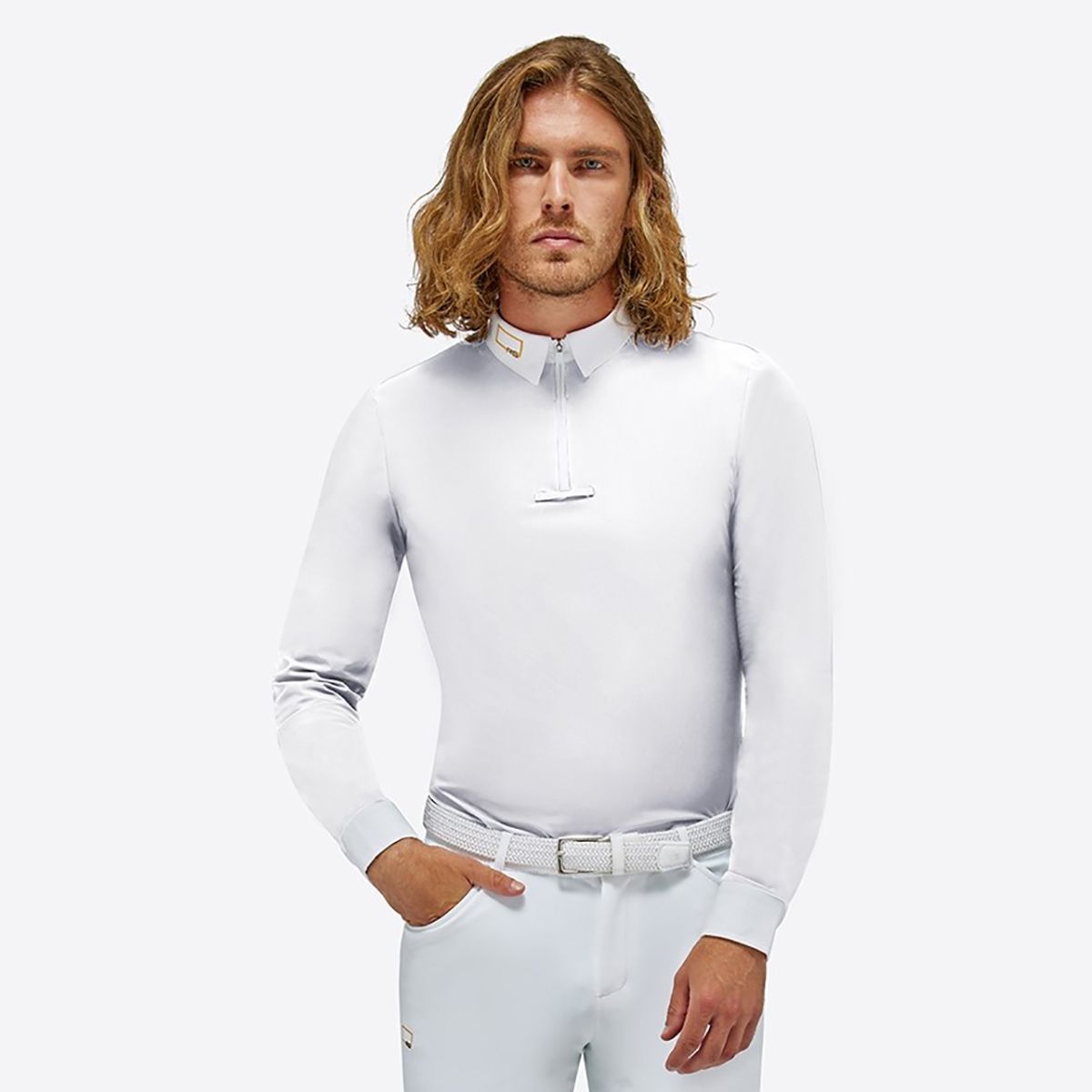 RG Men's Jersey L/S Competition Zip Polo White