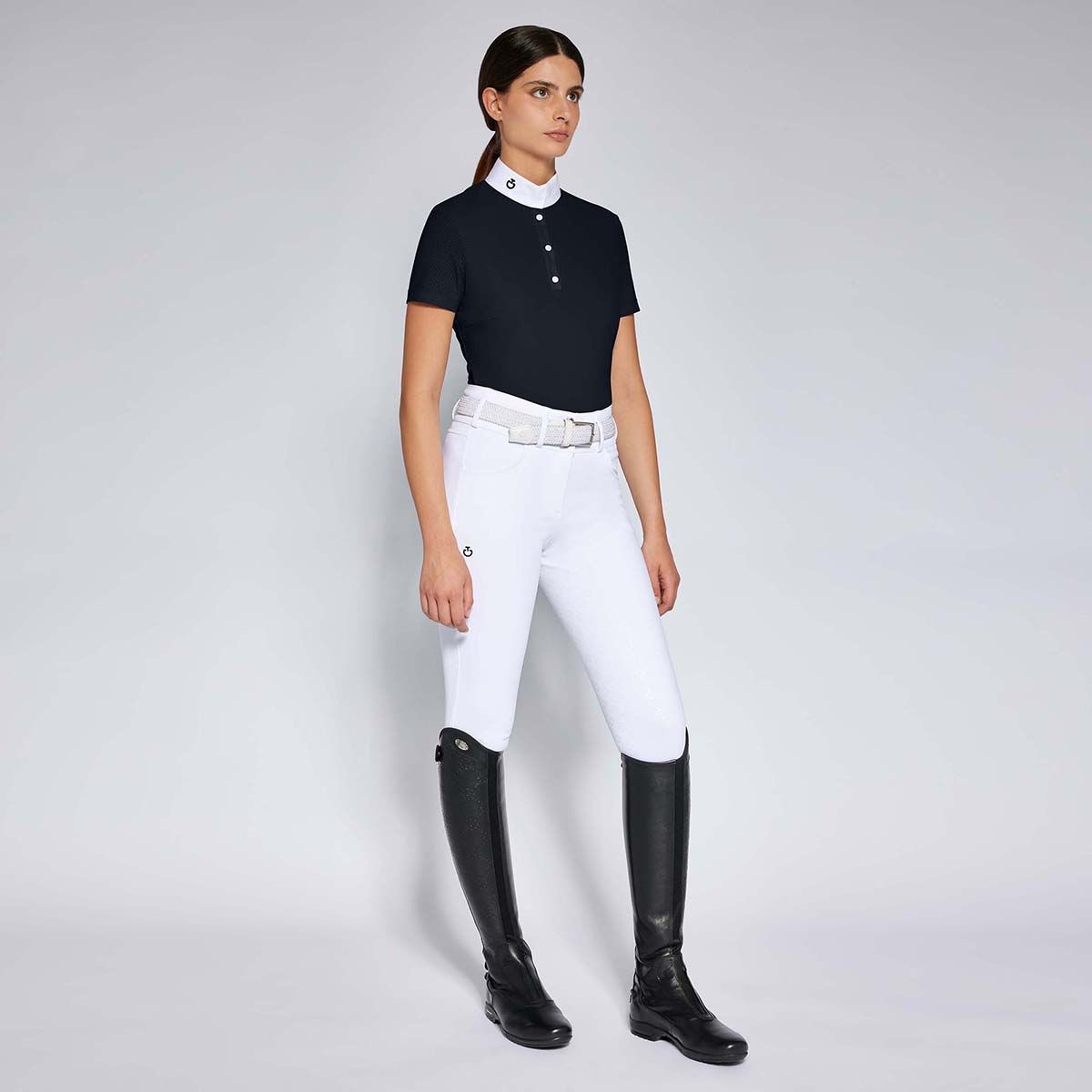 Cavalleria Toscana Women's Perforated Jersey S/S Button Competition Polo