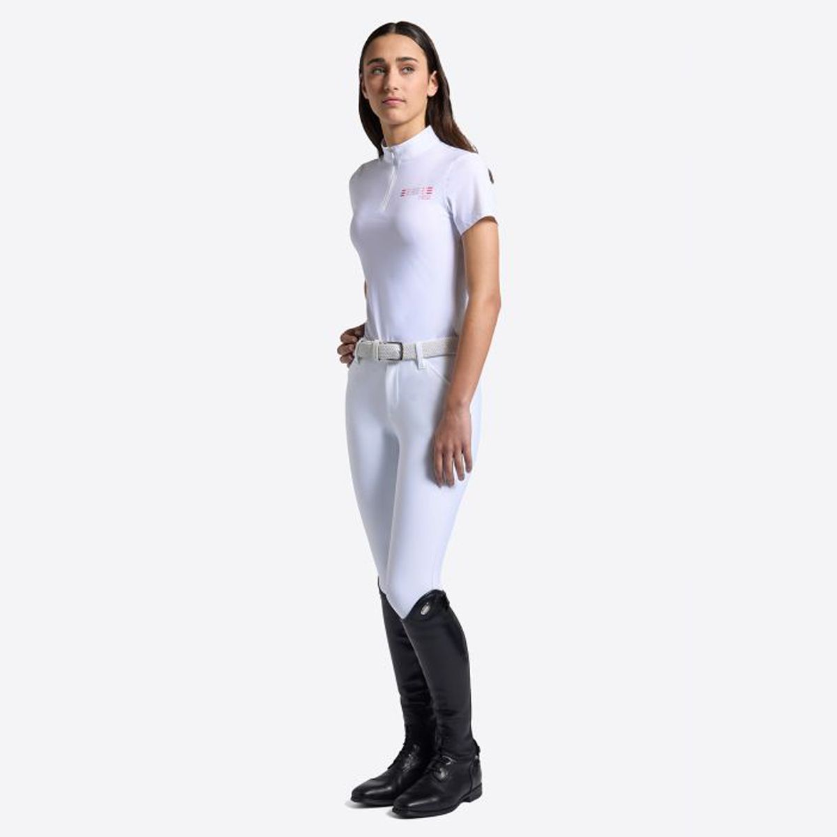 RG Girl's Jersey S/S Competition Zip Polo White