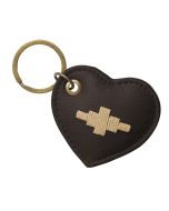 Pampeano Vida Heart Keyring - Brown Leather with Cream Stitching