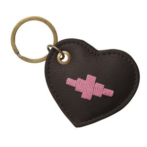 Pampeano Vida Heart Keyring -  Brown Leather with Pink Stitching