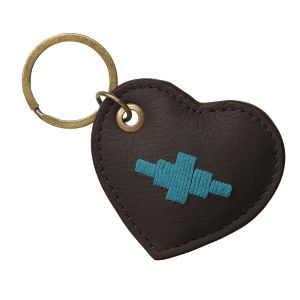 Pampeano Vida Heart Keyring - Brown Leather with Turquoise Stitching