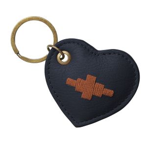 Pampeano Vida Heart Keyring - Navy Leather with Orange Stitching
