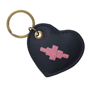 Pampeano Vida Heart Keyring - Navy Leather with Pink Stitching