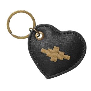 Pampeano Vida Heart Keyring - Black Leather with Beige Stitching