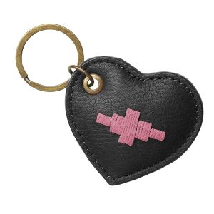 Pampeano Vida Heart Keyring - Black Leather with Pink Stitching