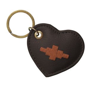 Pampeano Vida Heart Keyring - Brown Leather with Orange Stitching