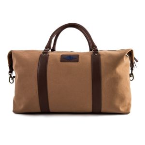 Pampeano Caballero Large Travel Bag - Brown Leather and Khaki Canvas with Navy Stitching