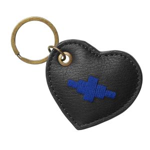 Pampeano Vida Heart Keyring - Black Leather with Blue Stitching